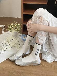 6 Double Texture Lace Embellished Socks, Lovely And Soft Socks For Women's Mid-Tube Socks Valentine's Day Valentines