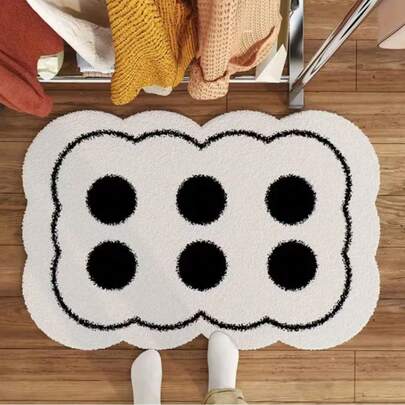 1pc Minimalist Bedroom Decor Rug, Black & White Polka Dot, Bathroom Anti-Slip Rug, Asymmetrical Shape, Fluffy Soft Washable Entryway Mat, 50x80cm