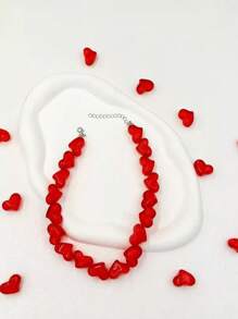 1pc Handmade Red Heart Acrylic Necklace For Women