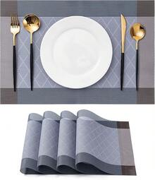 Washable Vinyl Placemats Set Of 4 For Indoor/Outdoor Use - C-rhombus-blue - View 1