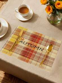 1 pièce/4 pièces/6 pièces/48 pièces Set de sets de table à motif écossais, sets de table de récolte d'automne, sets de table à motif de panier de citrouille, décoration de maison de saison pour Thanksgiving, style moderne, matériau en faux lin, fournitures de fête d'intérieur et d'extérieur pour Thanksgiving, décoration thématique de Thanksgiving, décoration de chambre. Convient pour la décoration de cuisine à la maison et la décoration de fête de Thanksgiving.