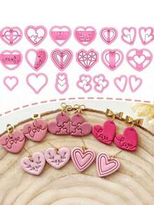 Heart Polymer Clay Cutters, Love Romantic Clay Earring Cutter For Polymer Clay Jewelry Making, Polymer Clay Stud Earring Stamp Making Tool, Clay Jewelry Making Kit, Clay Earring Molds, Made By PLA, DIY Earring Gift, Gifts For Your Loved Ones - Pink - View 3