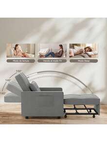 Sillón-cama Individual, Convertible 3 En 1 Sillón Reclinable - Gris - Ver 3