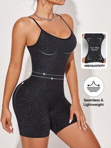 Women Sleeveless Metallic Thread Bodycon Rompers For Summer - Black - View 4