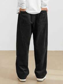 Comfortable Men's Solid Color Casual Pants, Men's Urban Fashion Pants, Suitable For Everyday Wear, A Gift For A Boyfriend Or For Back To School. - 黑色 - 查看 2