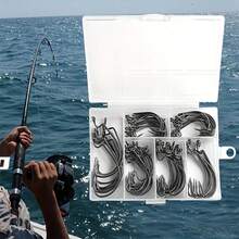 100 Stücke Angelhakenset - Hochfeste Kohlenstoffstahl gebogene Haken mit Widerhaken, breitlückige versetzte Haken, geeignet für Süß- und Salzwasser, messerscharfe abgewinkelte Haken für Barschfischen - mit Aufbewahrungsbox