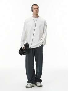 INFLATION Solona Elastic Long Sleeve T-Shirt, 25 Autumn New American Street Style 260G Heavy-Weight Base Layer Tee For Men, Fall - White - View 1