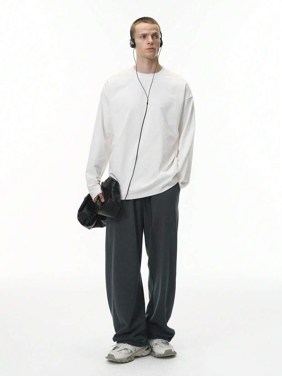 INFLATION Solona Elastic Long Sleeve T-Shirt, 25 Autumn New American Street Style 260G Heavy-Weight Base Layer Tee For Men, Fall - White - View 1