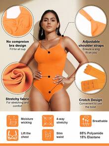 1 bộ áo liền quần định hình không đường may dành cho nữ, kiểu quần lọt khe, áo liền quần giúp thon gọn vóc dáng, áo liền quần kiểm soát vòng bụng, đồ định hình, đai nịt eo. - trái cam - Xem 5