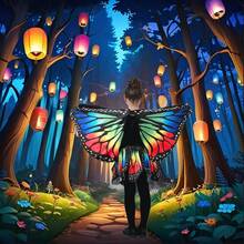 女孩蝴蝶翅膀服装套装，蝴蝶披肩和裙子，女孩装扮翅膀万圣节生日派对礼物，女孩昆虫服装派对礼物，蝴蝶主题疯狂装扮女孩，可爱蝴蝶翅膀，适合万圣节、圣诞节、生日派对 - 彩色 - 查看 9