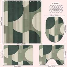 1/4pcs Green Abstract Geometric Pattern Bathroom Shower Curtain Set, Including Bath Mat, U-Shape Toilet Lid Cover, Waterproof Shower Curtain, Fashionable Decorative Curtain For Bathroom, Modern Style, Machine Washable Bathroom Decor - Multicolor - View 17