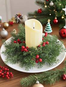1 Stück Weihnachtskerzenring Kranz mit künstlichen Tannenzweigen & roten Beeren, Künstlicher Stechpalmenbeeren Kerzenhalter Girlande, Künstliche Grünpflanze Kerzenring Weihnachtskugeln, Weihnachtsdekoration für Zuhause, Wohnzimmer, Schlafzimmer, Raumdekoration, Hochzeitsdekoration, Jahrestags-Geschenk, Weihnachtsdekorationen, Weihnachtsgeschenke, Weihnachtsdekoration