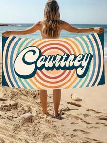 Toalla de playa a rayas personalizada, regalo de fiesta de cumpleaños en la piscina, regalo de toalla de playa de cumpleaños para la hija, regalo de fiesta de cumpleaños individual de vacaciones - Multicolor - Ver 3