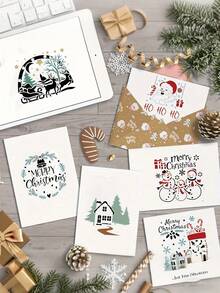 16-teiliges DIY Weihnachtsschablonen-Set, 5x5 Zoll wiederverwendbare Kunststoffschablone zum Malen auf Grußkarten und Dekorationen, festliche Zeichenschablone für Feiertags-Projekte