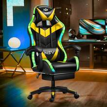 NSY Ergonomic Gamer Chair With Multicolor LED RGB Lighting Office 90° To 150° Reclining With Footrest Adjustable Height Yellow And Black Color - 黃色 - 查看 2