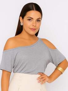 Women's Basic Viscolycra Blouse Round Neck Baby Look Short Sleeve - Grey - View 4