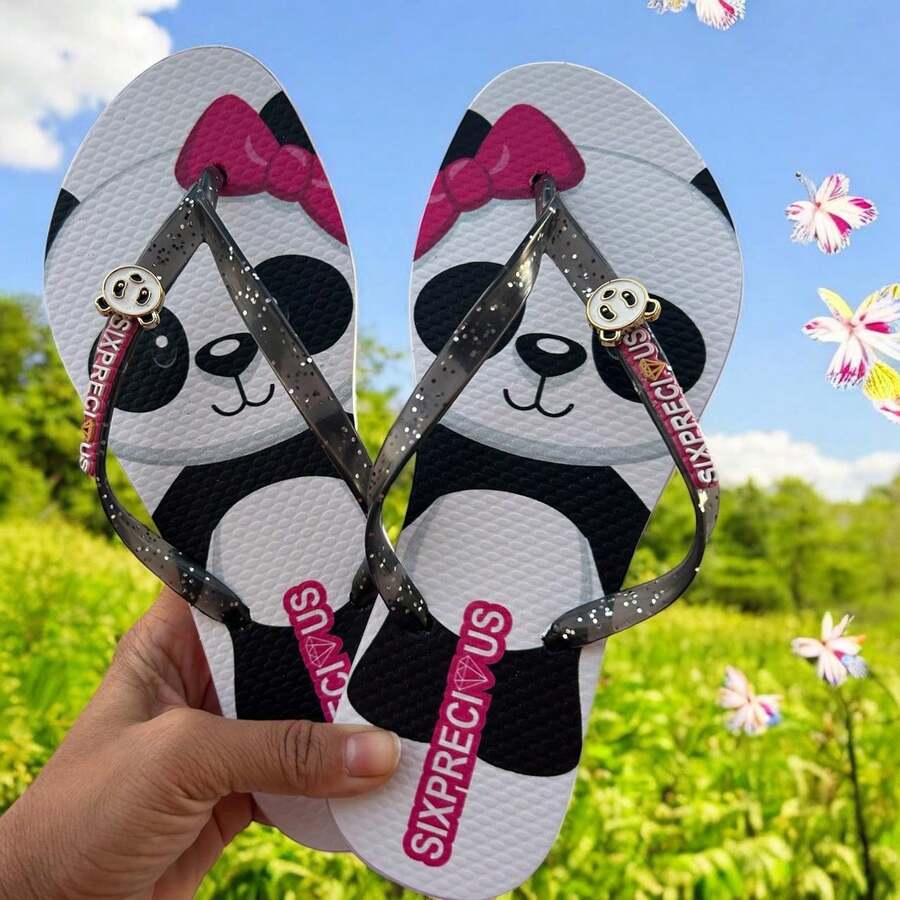 Women's Floral Panda Capybara Flip Flops Comfortable Soft Casual Sixprecious - Gấu trúc - Xem 1