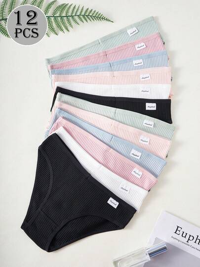 Paquete de 12 bragas de algodón para mujer - Calzones sin costuras a rayas, transpirables, suaves y cómodos, adecuados para uso diario