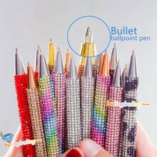16Pcs(8 Pens+8 Refills) Rhinestone Pens Bling Metal Ballpoint Diamond Pens Bulk Fancy Sparkly Crystal Press Retractable Black Ink 0.7mm For Women Office Meeting Birthday Supplies Wedding Gifts - 黑色 - 查看 3