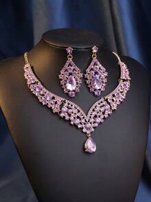 Set de 4 piezas de corona nupcial, collar y pendientes de aleación de zinc con tiara y strass, set de joyas de boda elegante para novias