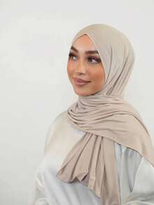 1 Stück einfarbiger, weicher und hautfreundlicher Kopftuchrand/langer Schal/Schal, hergestellt aus hochwertigem Strickstoff, geeignet für den täglichen Gebrauch und das konservative muslimische Umhüllen mit langem Schal - graubeige - Übersicht 2