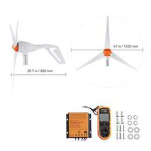 500W Wind Turbine Generator With Anemometer, 12V Wind Turbine Kit, 3-Blade Wind Power Generator, MPPT Controller And Adjustable Windward Direction, Suitable For Home, Farm, RVs And Boats - Orange - View 10
