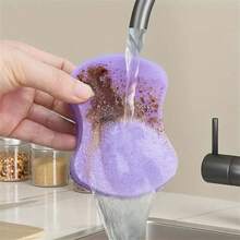 1/6/12/24 件紫色厨房清洁海绵湿巾，耐用且可变形，适用于餐厅、酒店、家庭清洁、餐具、炊具、水槽、家具清洁、百洁布、清洁布、清洁工具、可重复使用清洁海绵湿巾