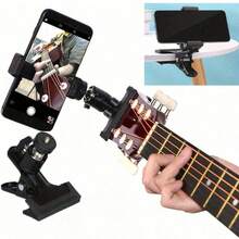 360° Rotatable Guitar Headstock Clamp Adjustable Angle Phone Holder, Multi-Functional Phone Stand Clip For Home Music Recording Guitar, Live Streaming Tripod Desk Music Stand Accessory - Black - View 2