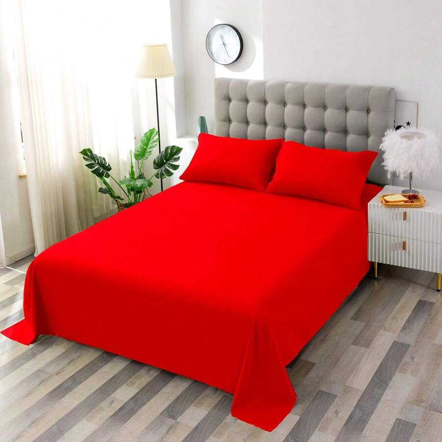 Sábana de microfibra cepillada suave, ropa de cama de primera calidad, transpirable, hipoalergénica, para cama individual, matrimonial, matrimonial, queen y king, tamaño 90 cm, 105 cm, 135 cm, 150 cm, 180 cm (sin funda de almohada) - Rojo - Ver 1