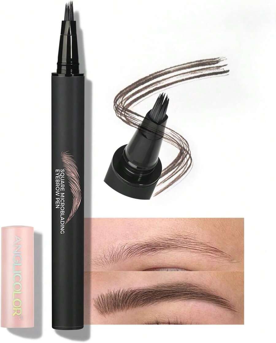 Anglicolor Microblading Eyebrow Pen, Liquid Eyebrow Pen, Square Angled Eyebrow Brush Natural Hair-Like Brow, Long-Lasting, Waterproof Eye Brow Pencil For Women And Girls Makeup (01 Caramel Blonde)