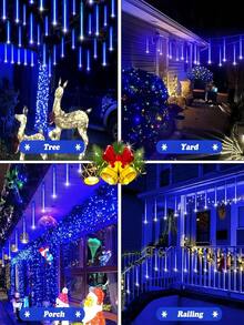 1pc Solar Meteor Shower Light 8-Tube IP65 Waterproof, Suitable For Garden, Courtyard, Trees, Eaves, Festivals, Parties, Outdoor Streets, Fences, New Year, Christmas, Halloween Decoration, Outdoor Fairy Garden Light-30/45CM - White - View 6