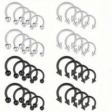 32pcs 14G Silver & Black Nose Rings Piercing Jewelry - Silver - View 1