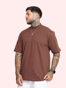 Kit 2 Oversized Premium Cotton Street Style T-Shirts - 灰色和棕色 - 查看 7