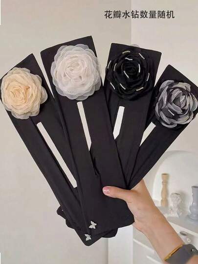 1 件花卉水钻发夹，优雅蝴蝶发型配饰，女士简易日常卷发和编织工具（花瓣和水钻数量随机搭配），美发套装，美发工具套装，居家美容女士配饰礼品，美发工具