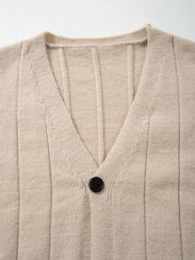 休闲宽松纯色落肩长袖圆领纽扣开衫男女通用毛衣，适合春、秋、冬季穿着。 - 棕色 - 查看 6