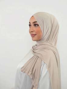 1 Stück einfarbiger, weicher und hautfreundlicher Kopftuchrand/langer Schal/Schal, hergestellt aus hochwertigem Strickstoff, geeignet für den täglichen Gebrauch und das konservative muslimische Umhüllen mit langem Schal - graubeige - Übersicht 4
