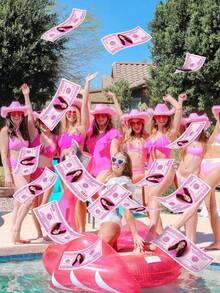 12pcs/Set Customized Pink 100 Dollar Bill Templates, DIY Game Party Money, Add Your Own Text And On The Bills, Editable Printable Pink 100 USD Banknote, Photo Props Suitable For Bridal Shower, Wedding Events, Wedding Decorations, Souvenirs, Bride Favors - Multicolor - View 2