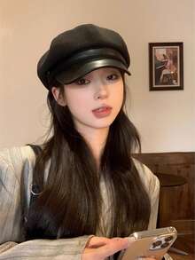 1顶八角贝雷帽，女士秋冬英伦风大码报童帽，复古艺术家贝雷帽，适合日常搭配秋季配饰，也适合夏季、海滩、度假和旅行。 - A - 查看 3