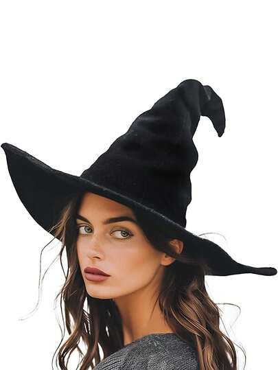 1PC Women's Large Ruched Witch Hat Halloween Black Witch Wizard Hat Costume Accessory Adult,Festival Costumes, Halloween Costume Props