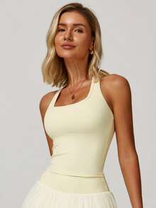 MASKERT Women's Cup Top Yoga Suit, Sports Vest, High Elasticity Sports Vest, Home Commuting Vest - 黃色 - 查看 4