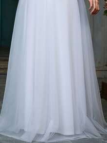 女士优雅鸡尾酒会礼服，正式超长开叉大腿晚间婚礼宾客礼服，金属面料，成熟性感，适合正式派对、毕业派对、婚礼、舞台表演、单身派对、春夏秋 - 白色 - 查看 11