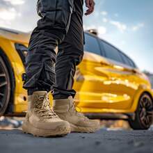 Men's Casual Tactical Work Boots Military Outdoor Hiking Motorcycle Combat Ankle Booties COMMANDO - Màu vàng - Xem 3