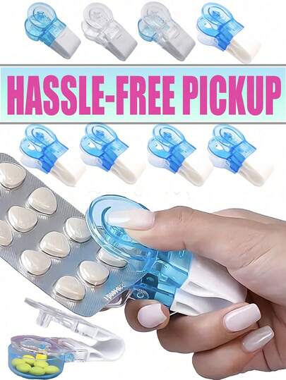 1-5 件便携式药丸取药器、带药盒的取药器、泡罩包装药丸弹出器、便携式药丸取药器、药丸开启器、家用小工具、药片、药丸辅助工具新设计药丸分配器，非常适合美甲人士和关节炎患者（也以 10、15、20 件出售）