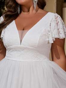 女士加大码优雅纯色拼布蕾丝网眼拉链茶歇长正式派对礼服，适合婚礼宾客、伴娘、伴娘、鸡尾酒会、婚礼、毕业派对、春夏秋 - 白色 - 查看 8