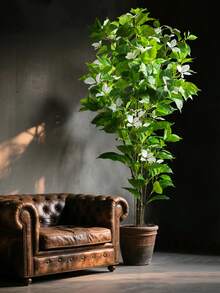Kmitang 82-144cm Large Artificial Magnolia Flower, Fake Southern Bamboo Branch, Plastic Banyan Leaves, Faux Rubber Tree, Tropical Palm Plant, Suitable For Home, Garden, Office Decor, Not Including 1 Plant - White - View 3
