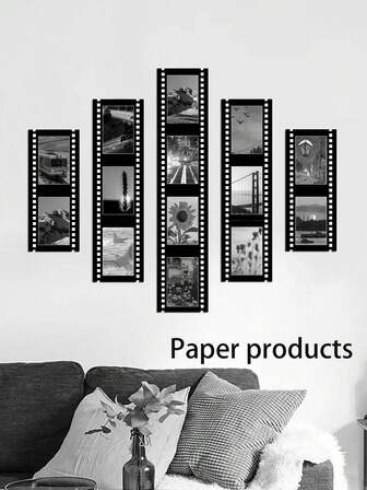 15/5 piezas Marcos de fotos decorativos estilo película negros de 4*6/5*7 (producto de papel), cartón ligero, sin obra de arte
