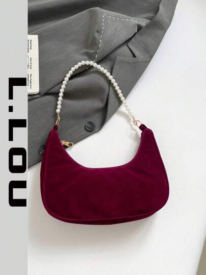 Sac à bandoulière croissant de lune à la mode avec chaîne de perles, sac baguette à l'épaule , petit sac à main, sac décontracté pour l'extérieur, sac polyvalent pour les déplacements