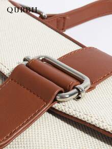 QURBII 1pc Fashionable Fabric & Faux Leather Patchwork Design Baguette Underarm Bag, Versatile Chic Shoulder Bag Handbag, Rivet Accent Shoulder Bag, Phone Pouch Small Bag, Suitable For Women Office, Commute, Date, Shopping, Casual, Vacation, Beach, Music Festival, Party, Wedding, School