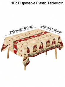 1 件复古圣诞塑料桌布，130x220 厘米乡村圣诞一品红铃铛一次性桌布，适用于长方形桌子，圣诞派对装饰，非常适合家庭厨房餐桌装饰、餐桌布置和礼物创意，2025 年圣诞装饰 - 彩色 - 查看 3