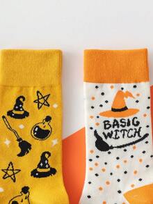 1/3 Pares de Meias Casuais Confortáveis de Meia-Cana com Estampa de Morcego e Fantasma de Halloween, Outono